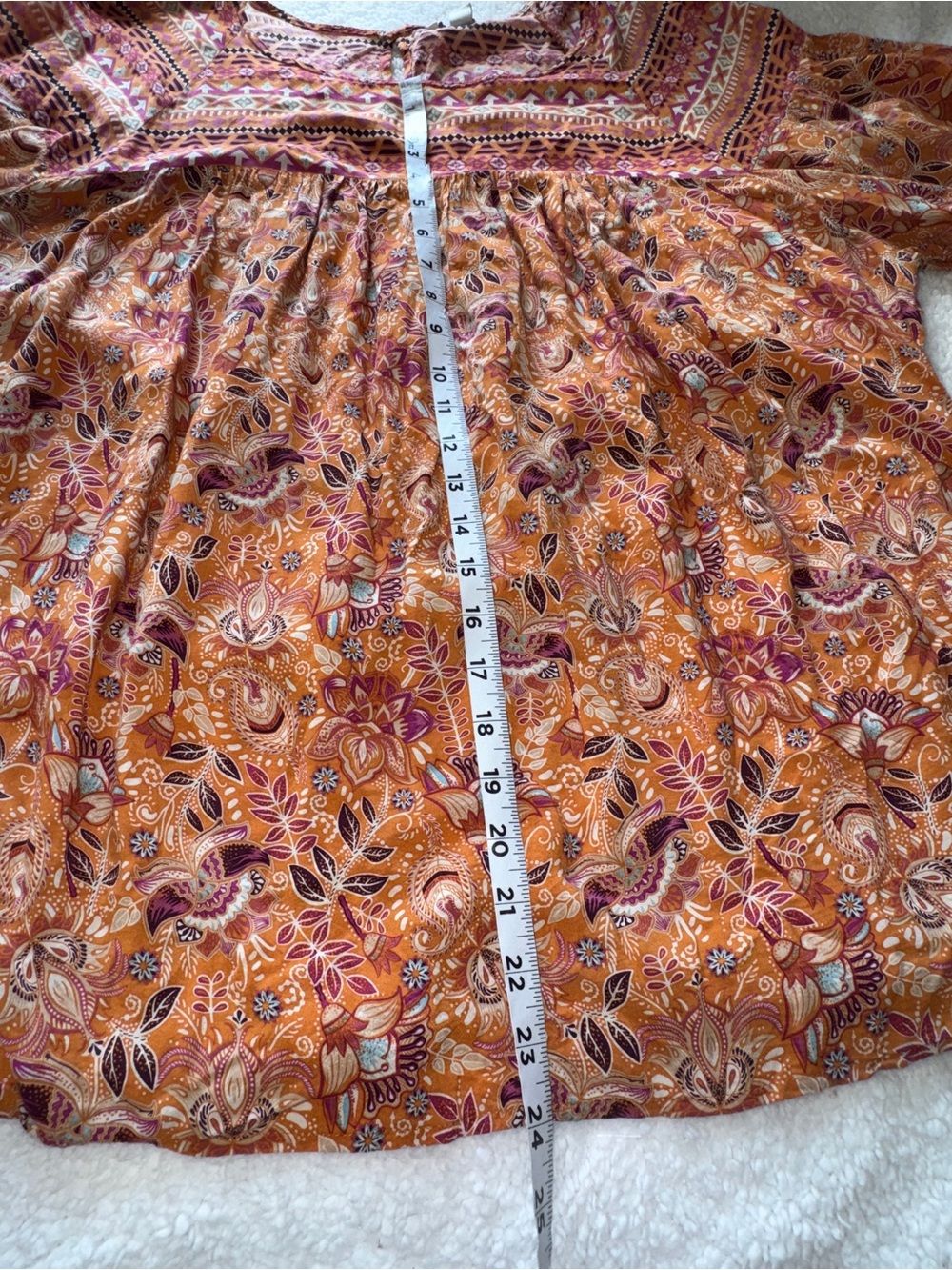 Cato Orange Paisley Peasant Tunic, Boho floral, loose fit, Sz 26/28 or 4X - Picture 13 of 14